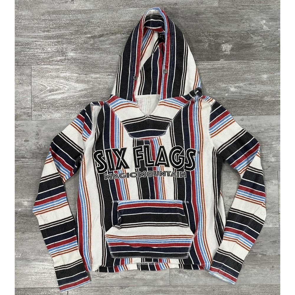 Six Flags Magic Mointain Striped Hoodie Mens Size Small Front Pocket